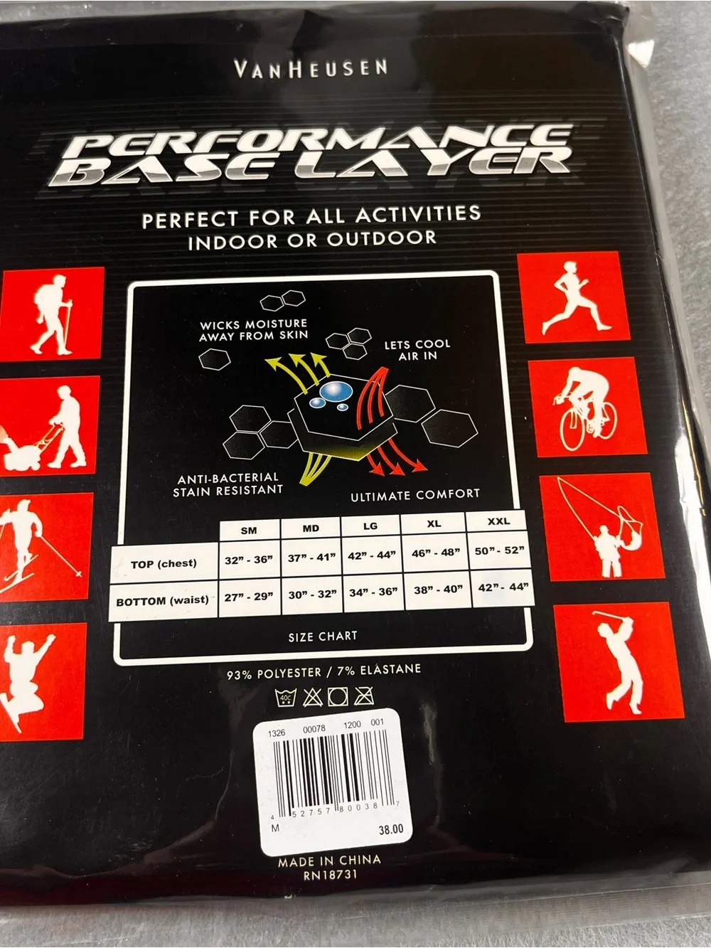 Van Heusen Performance Base Layer Pants Mens M Black Thermal New In Package